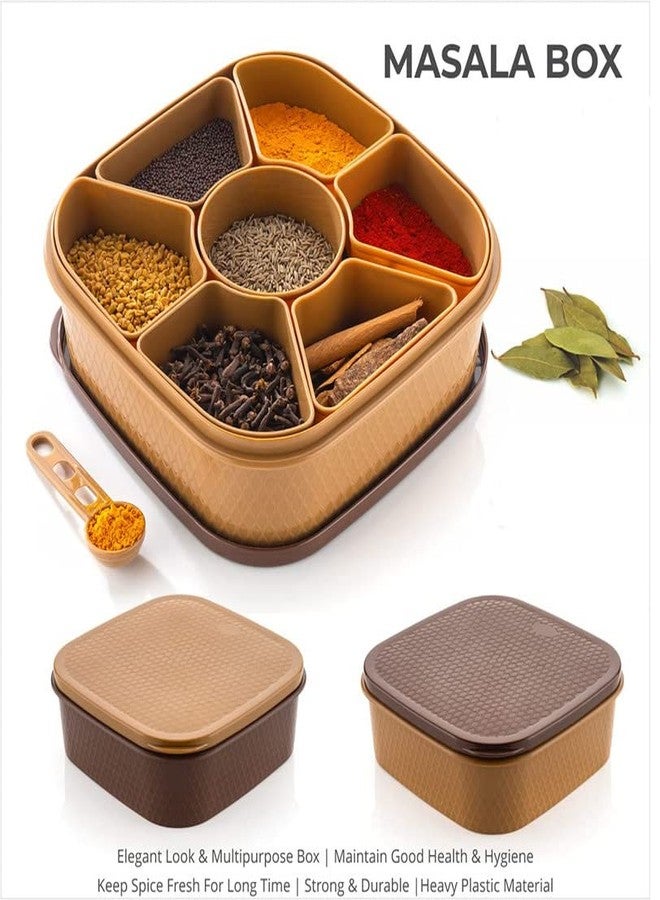 Foroly Airtight Plastic 7 Section Masala Storage Box Wooden Style Spice Dabba Masala Container Spice Box for Kitchen Dryfruit Mukhwas Rangoli Color Box (Square) - Image 2